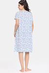 Rosaline Disco Daze Knit Cotton Knee Length Nightdress - Ancient Water — thumbnail 3